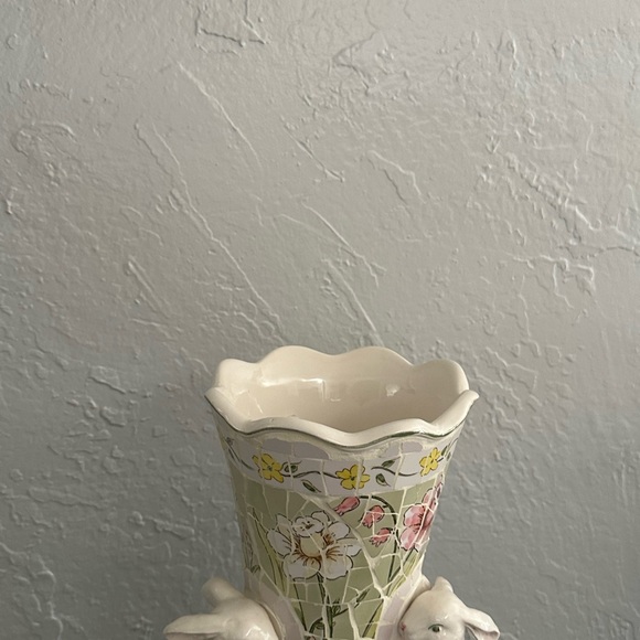 Vintage broken china mosaics Rabbits Floral vase - Picture 11 of 15